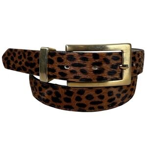 Elite Leopard Print Calf Hair Belt Gold Buckle Size M Eclectic Mob Statement Vtg